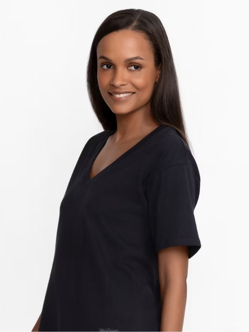 Johnny Was Calme Organic Cotton Drop Shoulder Tee Shirt Black Size XL NWT